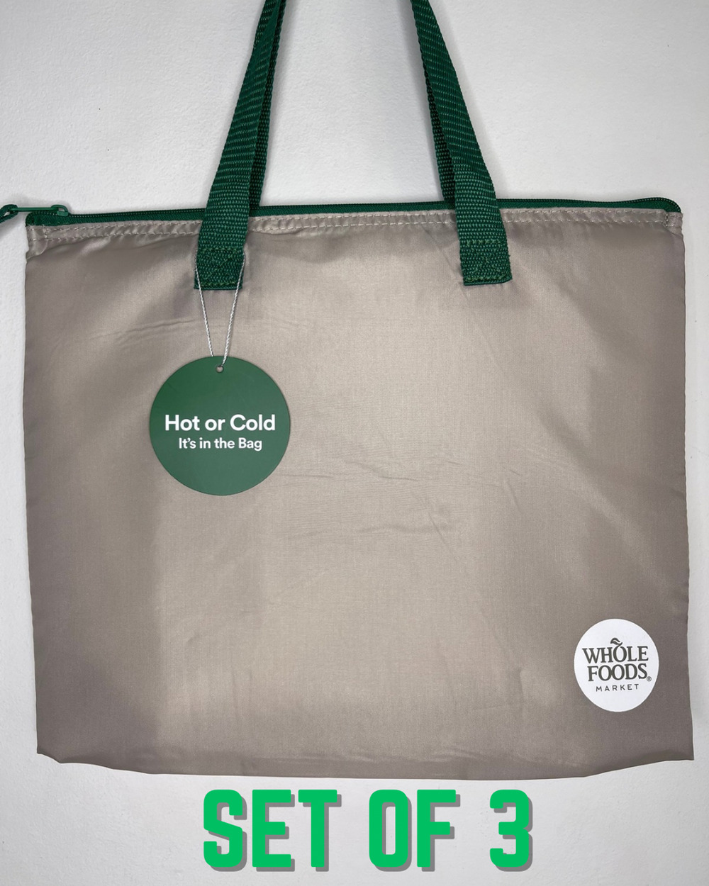 Set of 3! Whole Foods Small Slim Shopper, Insulated Cooler Tote Bag Gray w/ Logo